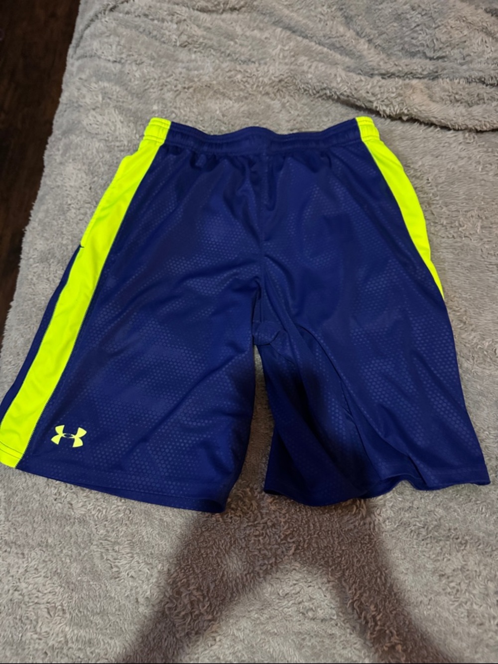 Under Armour Men's Royal Blue Athletic Shorts with Neon Yellow Side Panels
